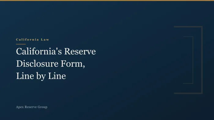 California's Reserve Funding Disclosure Form, Line by Line