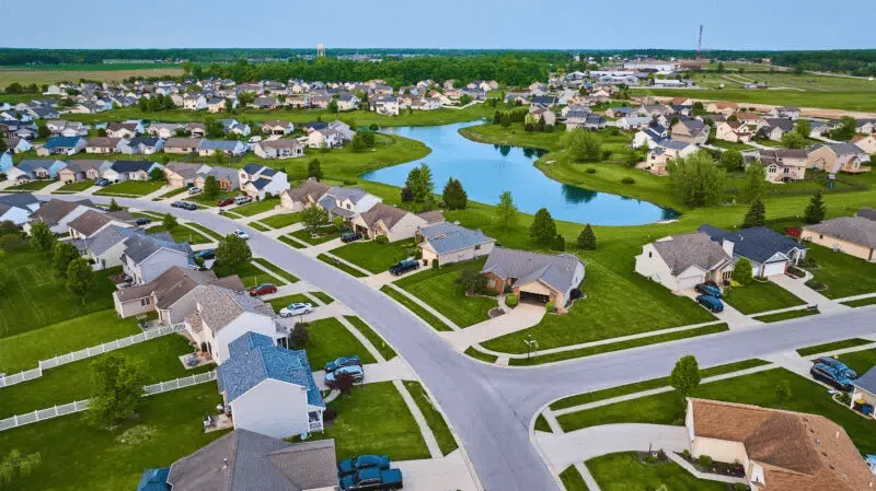 Aerial view of a planned residential community