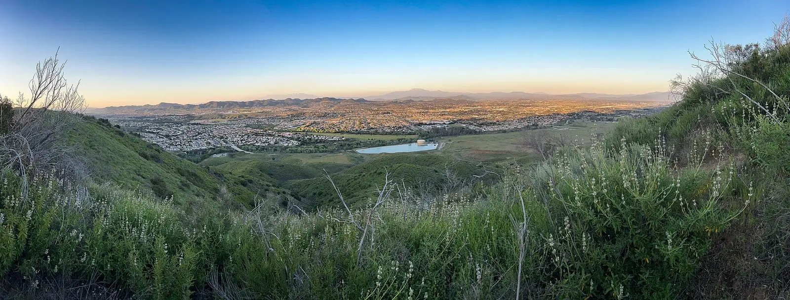 Panoramic view of Murrieta, California from the Santa Ana Mountains, with suburban neighborhoods filling the valley below